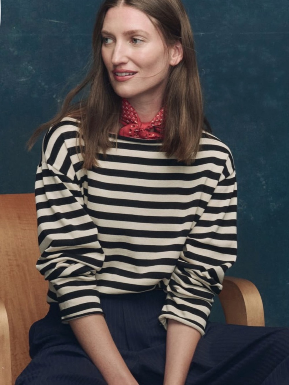 THE GREAT. Collectors The Sailor Sweater in Black Stripe